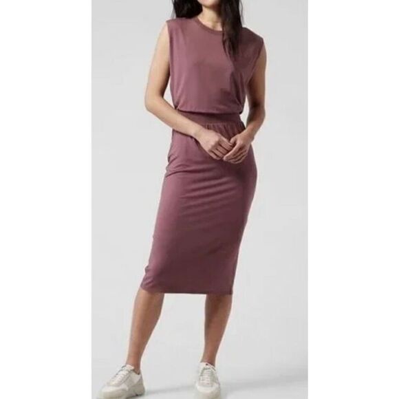 Athleta Santorini Cinch Knit Midi Dress Dusty Rose Pink Size s - Picture 7 of 8